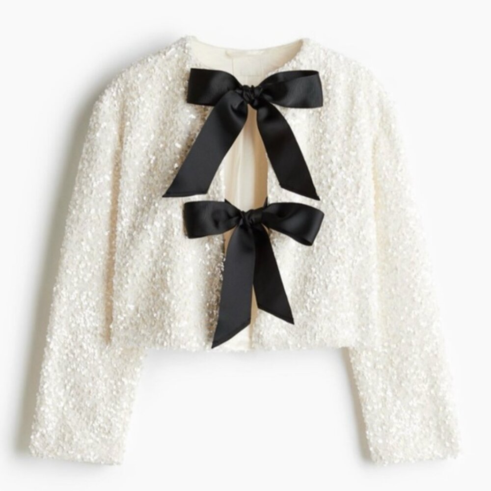 H&M viral white sequin black bow cardigan/ jacket